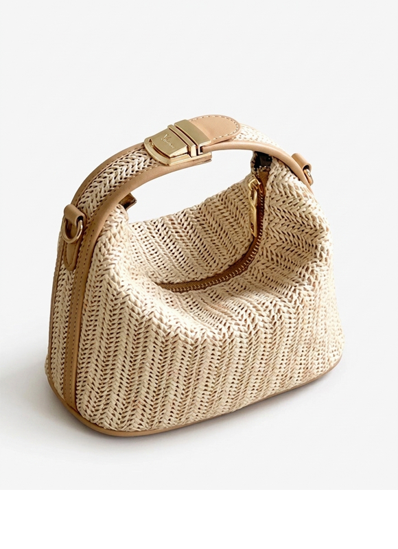 Bolsa Feminina de Palha Transversal Elegante com Alça de Mão - Dorivie-13