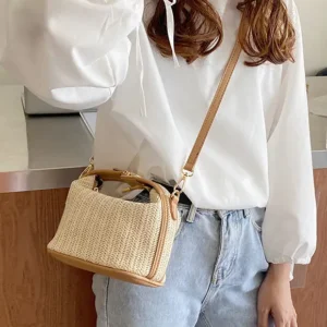 Bolsa Feminina de Palha Transversal Elegante com Alça de Mão - Dorivie-1