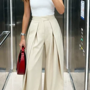 Calça Pantalona Feminina Wide Leg de Alfaiataria - Dorivie-1