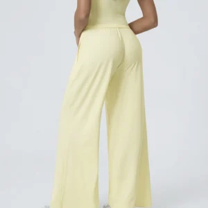 Calça Pantalona Feminina com Cintura Alta e Cós Ajustável Dorivie-3