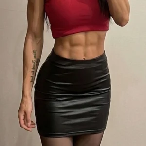 Saia Feminina Couro Fake Cintura Alta - Dorivie-4