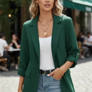 Blazer Feminino Alfaiataria com Botão Único e Mangas Dobráveis Dorivie-1