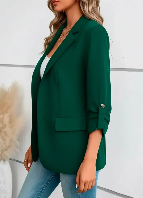 Blazer Feminino Alfaiataria com Botão Único e Mangas Dobráveis Dorivie-1