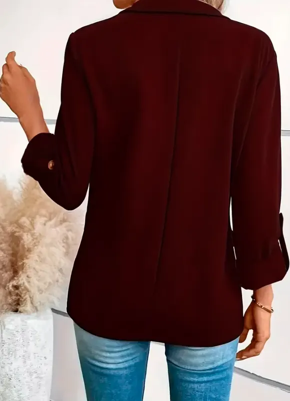 Blazer Feminino Alfaiataria com Botão Único e Mangas Dobráveis Dorivie-1