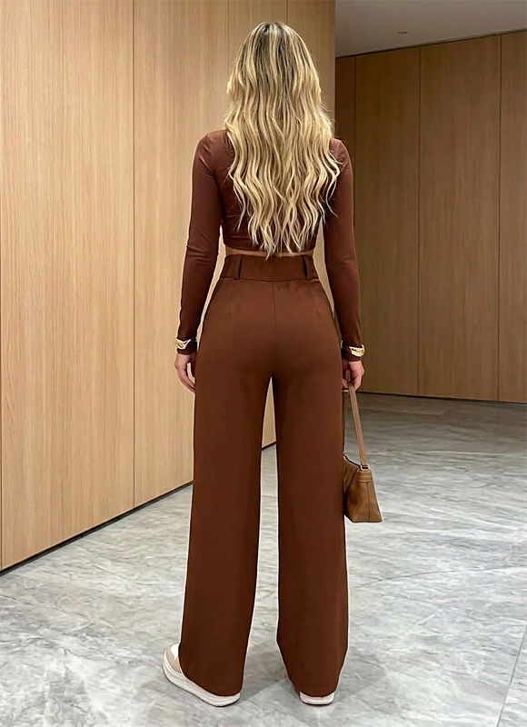 Calça Feminina Pantalona de Alfaiataria com Cintura Alta Dorivie-1