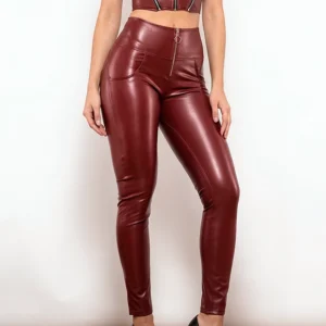 Calça Feminina Skinny em Material Sintético Cintura Alta Dorivie-2