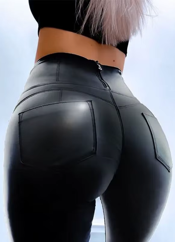 Calça Feminina Skinny em Material Sintético com Cintura Alta Dorivie-1