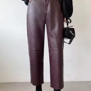 Calça Feminina Wide Leg Reta em Material Sintético Dorivie-1