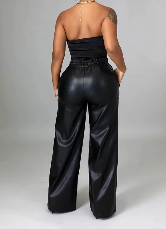 Calça Feminina Wide Leg com Cintura Alta Elástica Dorivie-