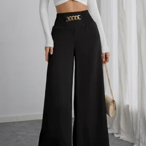 Calça Feminina Wide Leg em Chiffon com Cintura Alta Dorivie-1