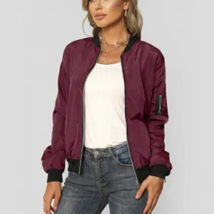 Jaqueta Feminina Bomber Leve com Zíper Frontal e Bolsos Dorivie-2