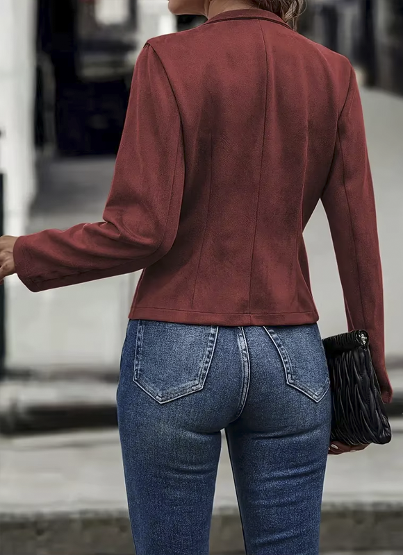Jaqueta Feminina de Suede Curta com Gola Padre Dorivie-7