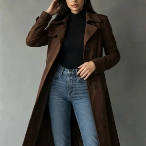 Sobretudo Feminino Alongado de Suede com Gola Lapela Dorivie-4