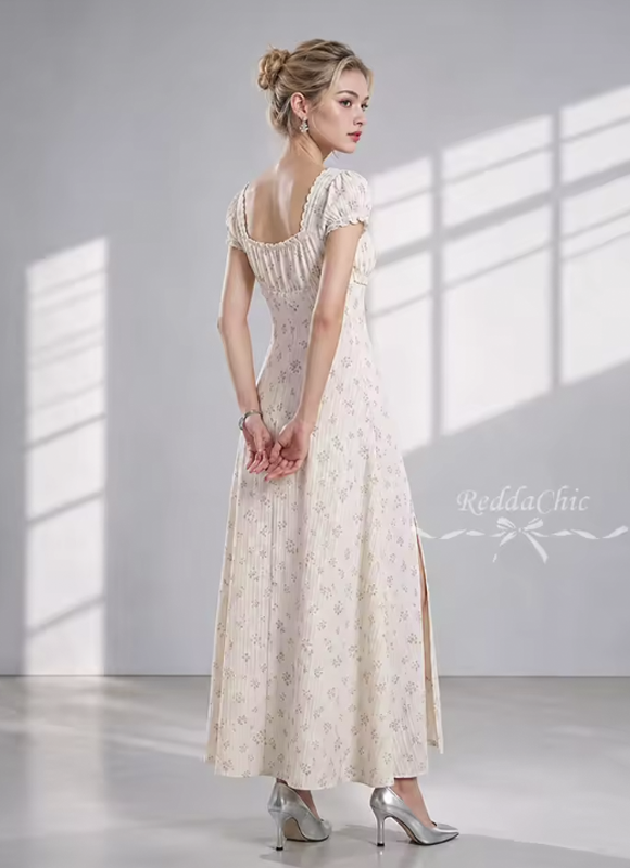 Vestido Feminino Longo Floral Camponesa com Fenda e Laço Dorivie-3