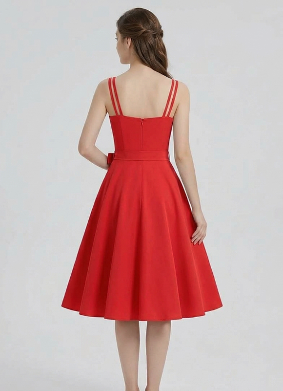 Vestido Feminino Midi Evasê Vintage com Alças Duplas Dorivie-9