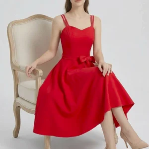 Vestido Feminino Midi Evasê Vintage com Alças Duplas Dorivie-9