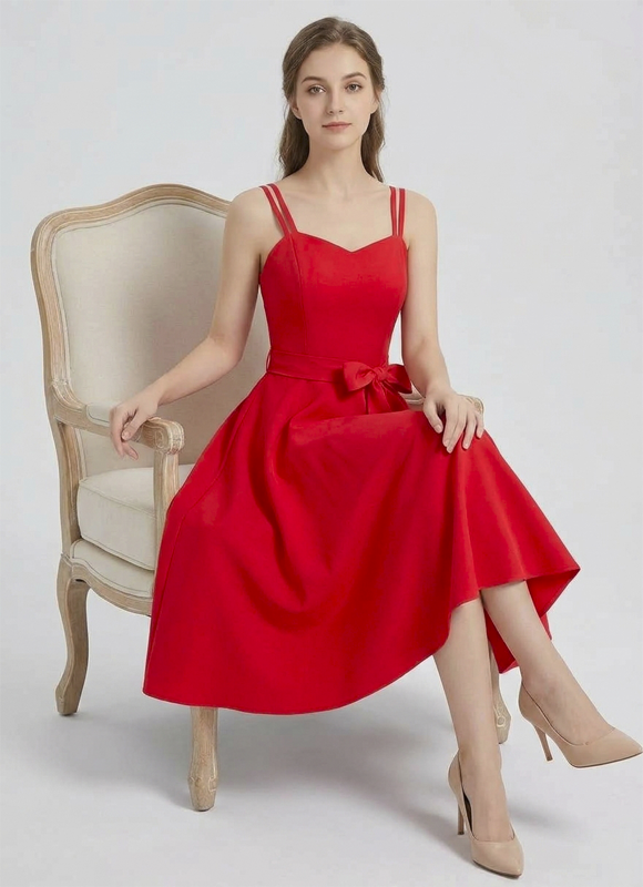 Vestido Feminino Midi Evasê Vintage com Alças Duplas Dorivie-9