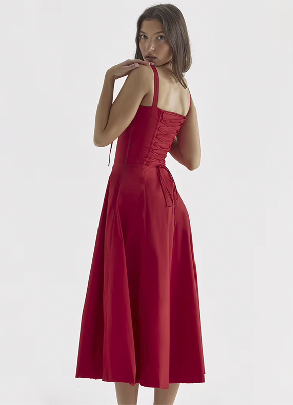 Vestido Feminino Midi Evasê com Busto Franzido Estilo Corset Dorivie-3