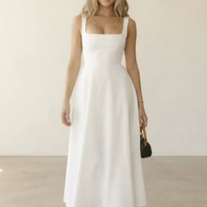 Vestido Feminino Midi Evasê com Decote Quadrado Dorivie-1