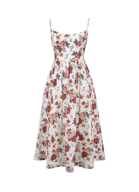 Vestido Feminino Midi Floral Evasê com Alças Finas e Bolsos Dorivie-5